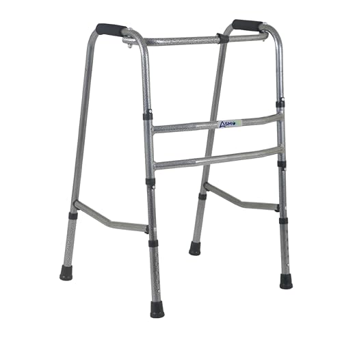 Image of Asmofit Height Adjustable Walker Heavyduty and Portable - Ideal for Old age people Senior Citizens Disabled Persons Post Surgery Injury Recovery Support Elderly Men & Women (Color :- Silver)