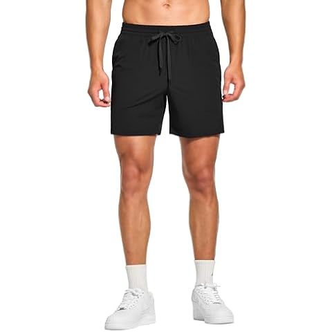 DEMOZU Men's 5 Inch Linerless Workout Casual Shorts Quick Dry Athletic Tennis Gym Running Shorts with Pockets, Black, M Cover