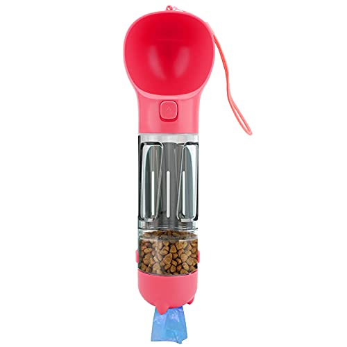 Aspiree 4 en 1 Botella de Agua para Perro, 300 ml Antibacteriano Botella Portátil de Potable para Perros Gatos al Aire Libre, a Prueba de Fugas, Resina Plástica ABS Ambiental,Libre de BPA (Rosado)