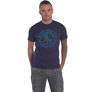 Rockoff Trade John Lennon T Shirt World Peace Vintage Logo Nouveau Officiel Homme Navy Bleu Size XL - Les Beatles, Paul McCartney, John Lennon, RIngo Starr, George Harrison