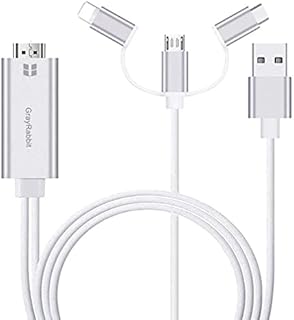  3 in 1 HDMI Cable Adapter,GrayRabbit 1080P USB/Type-C to HDMI Adapter Mirror Mobile Phone Screen to TV/Projector/Monitor Compatible with Phone 13/12/11/S8/9/Note/8/9 and More (Silver)