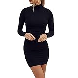 SALUCIA Damen Kleider Sexy Eng Bleistiftkleid Partykleid Rollkragen Langarm Abendkleid Figurbetont Etui Party Clubwear Shirt Kleid Minikleid (Schwarz, XL)