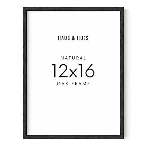 HAUS AND HUES Black Oak Wood 12x16 Picture Frame - Modern Wood Wall Art Display - Minimalist, Lightweight 12x16 Black Frame for Art Prints, Photos, Posters - Ready-to-Hang Vertically & Horizontally