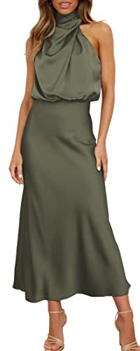 OLIPHEE Damen Satin Kleid Ärmellos Krawatte Taille Elegante Cocktail Party...