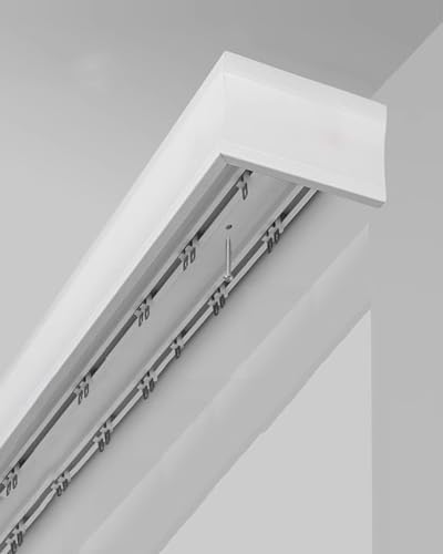 Rieles dobles montados en el techo, divisor de habitación, juego de cenefa para ventanas superiores y cajas de cortina
