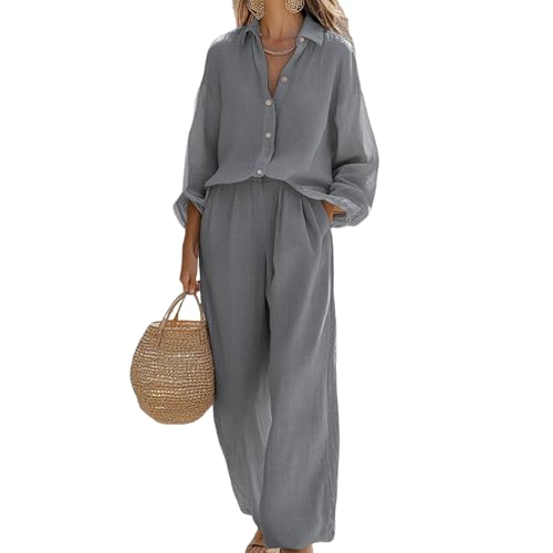 Ensemble 2 pièces femme chemise et pantalon fluide contre la chaleur