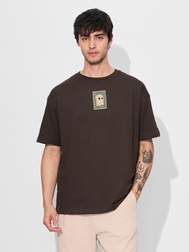 Image of The Souled Store Souled Print: Men and Boys Short Sleeves Round Neck Graphic Printed Casual Drop Shoulder Lightweight Breathable Comfortable Streetwear Cotton Oversized T-Shirts