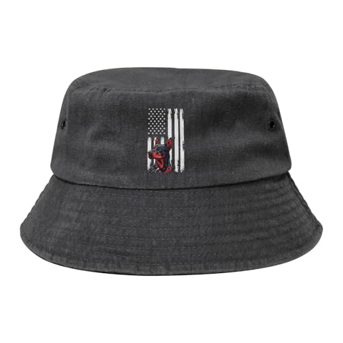 Qauirfe Doberman Dog American Flag Fashion Cowboy Denim Fisherman Hat Outdoor Fishing Cap Sun