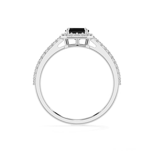 Natural Black Onyx Emerald-Cut Solitaire Engagement Ring with Diamond Halo for Women in Silver/Gold, July Birthstone Jewelry Gifts for Her Birthday, Anniversary, Wedding, Christmas,Mothers Day4