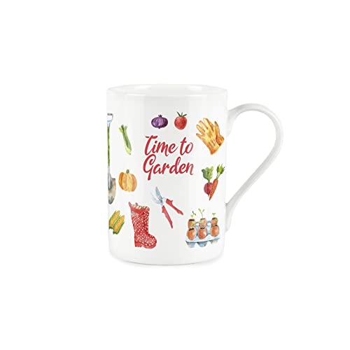 Purely Home Time to Garden Mug - Bone China Style White Garden Coffee/Tea Present Gift