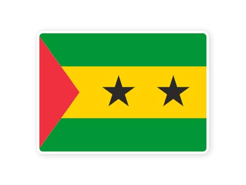 Sticker drapeau SAO TOME ET PRINCIPE santomeens 10cm(S) - 28cm(XL) autocollant bord blanc (taille S : 10cm x 7cm)