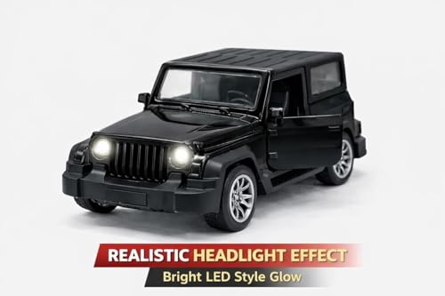 Image of Diecast 1:36 Thar Toy Car Metal Body Openable Doors Bonnet Boot Pullback Action Light Music Black