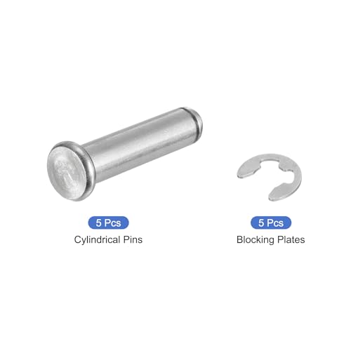 QUARKZMAN 5er Set M10x40mm 304 Edelstahl Zylindrischer Wellen-Sicherungsring-Positionierungsstift, Flachkopf gerillter Scharnier-Zylinder-Positionierungsstift, Silber