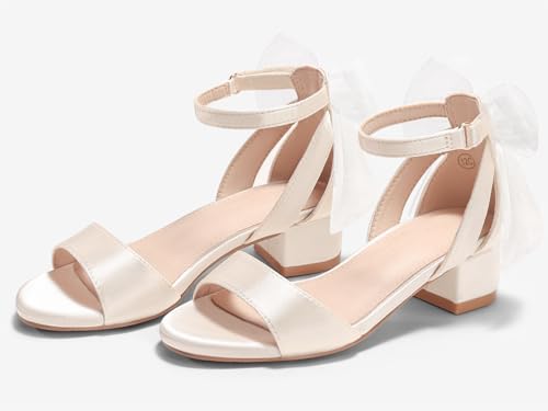 Image of Coutgo Girls Dress Shoes Sandals Chunky Low Heels Bow Ankle Strap Flower Girl Wedding Party Shoes