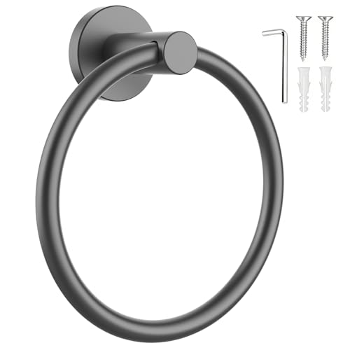 Image of SetSail Towel Holder for Bathroom Wall Mounted Screw-in Towel Ring Stainless Steel Hand Towel Holder Heavy Duty Towel Hanger for Bathrooms, Grey