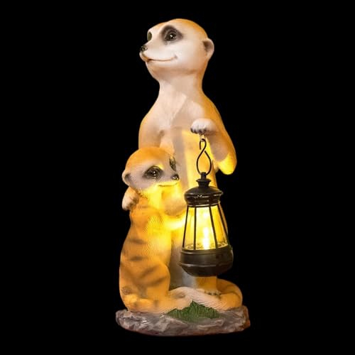 Decoración de jardín de suricata al aire libre, estatua de suricata de resina con luz, adorno solar de suricata para balcón, escultura de animal con energía solar, decoración de patio de suricata sola