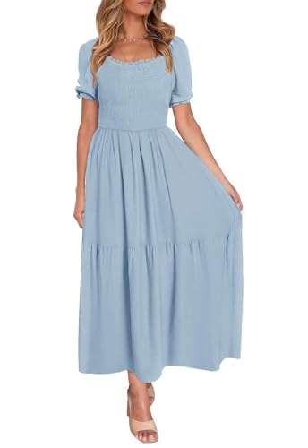 Image of ZESICA Women's 2026 Summer Boho Floral Print Dress Square Neck Ruffle Swing Beach Vacation Long Maxi Dresses