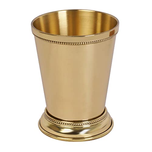 HANDTECHINDIA Brass Cocktail DRINKWARE Mint Julep Cups 12-Ounce Gold Finish Cocktail Tumbler for Moscow Mule OR Kentucky Derby (Plain, 1)
