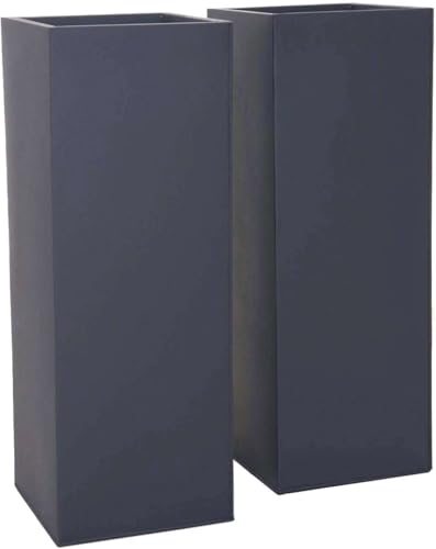 VIVANNO Pflanzkübel Blumenkübel Zink Metall Anthrazit 2er Set Block 100