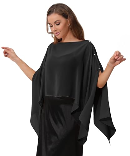 Women's Chiffon Capelet Shawls and Wraps for Evening Dress Soft Shawl Top Cape Cover Up Blouse for Wedding/Beach