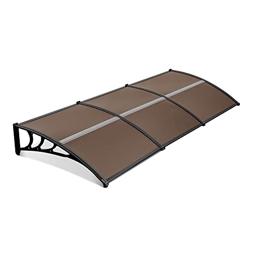 MCombo 116 inch / 78 inch / 39 inch Window Awning Outdoor Polycarbonate Hollow Sheet Door Patio Canopy (40''x120'', Dark Brown Canopy/Black Bracket)
