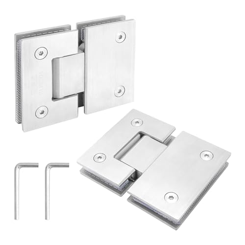 Veumoie 2 Pack Frameless Glass Shower Door Hinges Brushed Shower Door Hinges Heavy Duty 304 Stainless Steel