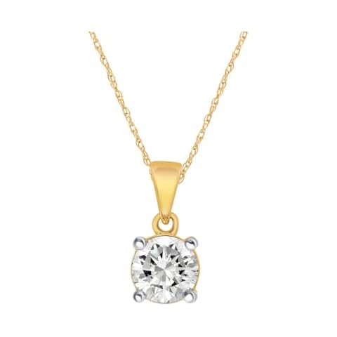 Lab Grown Solitaire Diamond Necklace for Women | 1/6 Carat Real Yellow Gold Plated Real 925 Sterling Silver Diamond Pendant Necklace | Ideal Gift for Wife Cover
