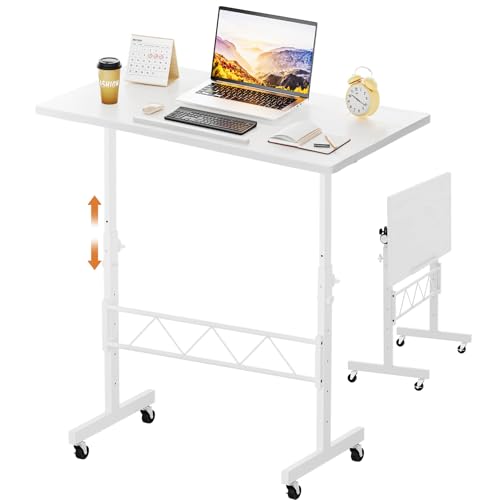 COMHOMA Standing Desk Adjustable Height & Tiltable Tabletop, Portable Stand Up Desk for Laptop, Mobile Folding Desk for Home Office Work and Walking Pad Treadmill, Height 30.7'-46.4', White