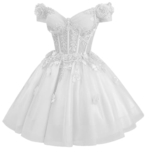 Image of Zhangyo Sparkly Tulle Homecoming Dresses for Teens Off Shoulder DAMA Dress | Sparkly Tulle Homecoming Dresses, for Teens, Off Shoulder DAMA Dresses for Quinceanera, 3D Butterfly Short Ball Gown