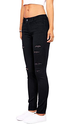 Wax Women's Juniors Mid-Rise Skinny Jegging Jeans W Distressing (7, Black) #TOP2