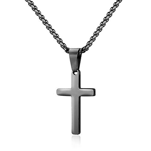 M MOOHAM Stainless Steel Cross Pendant Necklaces for Men Pendant Chain 16 Inch Black