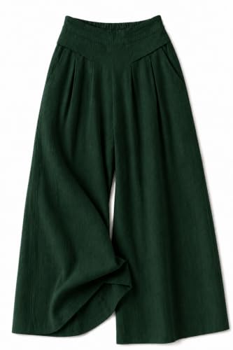 Image of Jawdrobe Women's Pure Cotton Flare Palazzo Pant | Wide Leg Trouser | Casual Office Wear | Relaxed Fit- Semi-Elastic High Waist