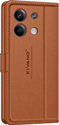 Image of KIVANO LUXE Compatible for Redmi Note 13 5G Luxury Handmade Leather Magnetic Flip Folio Case | Card Holder & Kickstand | Slim Protective Cover | Unisex - Brown