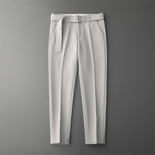 Men Draped Loose Fit Straight Trousers with Belt Business Casual Solid Color Office Wedding Suit Pants2