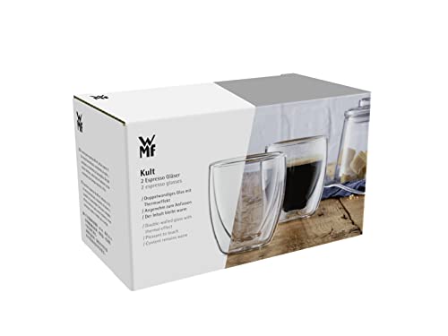 WMF Kult doppelwandige Espressotassen Glas Set 2-teilig, doppelwandige Gläser 80ml, Schwebeeffekt, Thermogläser… – Ansicht 6