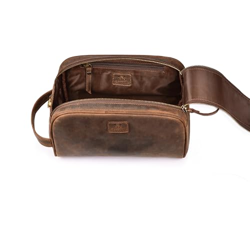 King-Size Premium Leather Toiletry Travel Pouch – Handcrafted Vintage Dopp Kit Bag with Waterproof Lining, Spacious Design for Travel Essentials, Elegant Brown Finish 7