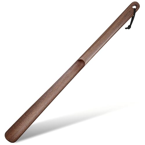muso wood Schuhlöffel lang 60cm aus Holz Echtem Walnussholz Stabiler Schuhanzieher lang für Senioren Schwangere