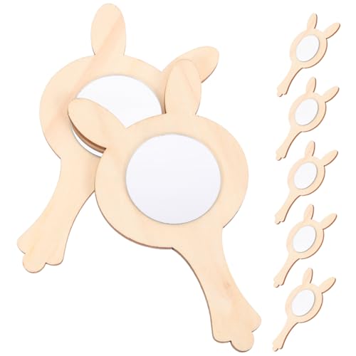 KONTONTY 10pcs Wooden Mini Mirrors Handheld Craft Mirrors for Boys and Girls Unfinished DIY Toy
