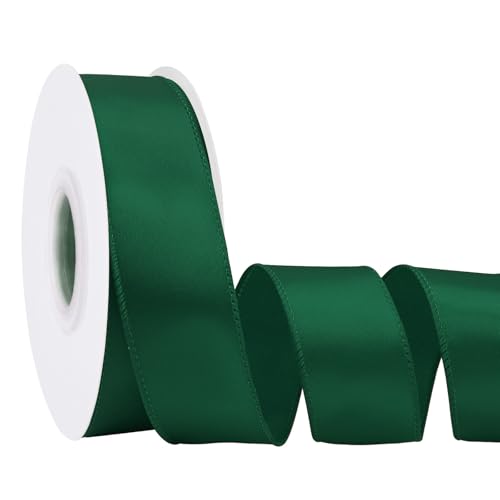 Simplegoal Forest Green 1.5 Inch Continuous 25 Yards Satin Wired Ribbon for Gift Wrapping Bows Making Home Decor Wreaths Garland Crafts Christmas Tree Bows
