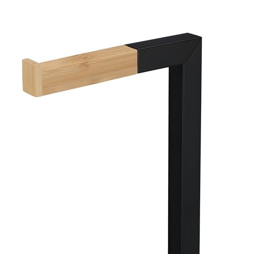 Image of Relaxdays Toilet Brush Set Bamboo Stainless Steel Standing Toilet Paper Holder Black /Natural