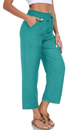 Image of EDUWU Women Casual Pants Loose High Waist Cropped Palazzo Beach Pants Summer Outfits 2026 Trendy