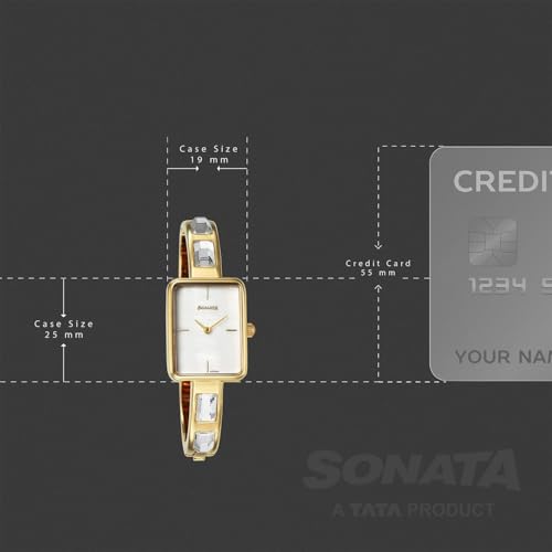 Image of Sonata Aura 2.0 Quartz White Dial Gold Stainless Steel Strap Analog Watch for Women - 87096YM01W