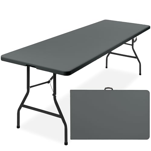 Image of Best Choice Products 8ft Plastic Folding Table, Indoor Outdoor Heavy Duty Portable w /Handle, Lock for Picnic, Party, Pong, Camping - Dark Gray