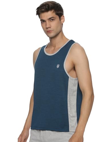Image of DOMIN8 Men's Sleeveless Stretchable & Breathable Training Tank Tops | Muscle Tees I Melange Effect Fabric I Contrast Piping Vest | Moisture Wicking Top for Men | Activewear for Gym, Running