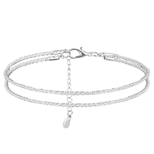 YUFFQOPC Anklets for Women, Dainty Layered Waterproof Adjustable Anklet Set, Layered Ankle Bracelets, Silver Ankle Chain Women’s Anklet Set, Summer Beach Foot Jewelry Gifts for Women
