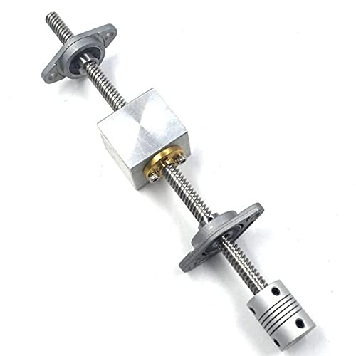 Lysee 3D Printer Parts & Accessories - 1Set 200mm Length 8mm Dia Silver Vertical 2mm Lead Screw Rod & Pillow Block Mounted Bearing T8 Lead Screw Kit for 3D Printer - (Color: as pic)