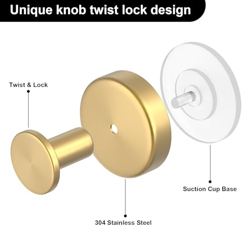 Image of HUFEEOH 4 Pack Shower Suction Cup Hooks - Heavy Duty Gold Bathroom Holder for Towels, Robes & Accessories, Removable Vacuum Hooks for Glass, Tile, Mirror, Inside Shower - No Drill Strong Hold
