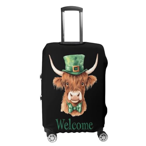 Welcome St Patricks Day Higndland Cow Travel Luggage Cover for Suitcase 19-32 Inches Elastic Washable Baggage Protector4