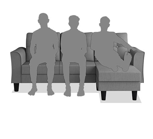 Image of Adorn India Maddox Tufted L Shape 4 Seater Sofa Set (Grey) (3 Year Warranty)