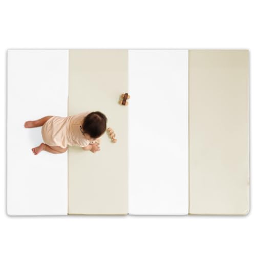 (ケラッタ) プレイマット 折りたたみ リバーシブル 赤ちゃん 1級防音 防水 厚手 (ベージュ×ホワイト,160×120cm)